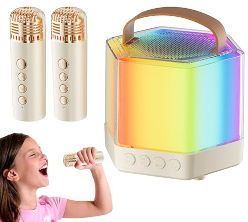 Machine À Karaoké – Haut-parleur Karaoké 4,09 X 3,39 Pouces, Haut-parleur Portable Avec Effet De Changement De Voix | Mini Machine Avec 2 Microphones Sans Fil, Outil De Divertissement De Conception Se