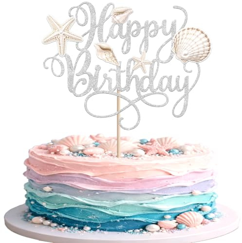 1 Pack Beach Shell Birthday Cake Topper Nautical Seashell Starfish Conch Theme Cake Pick Seashell Happy Birthday Cake Decorations Under The Sea Mermaid Party Baby Shower Supplies