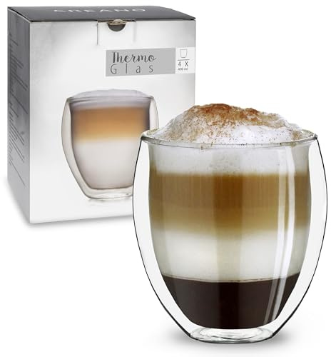 Creano Bicchiere XXL a Doppia Parete – Vetro Termico Borosilicato, Grande Capacità 400ml, Ideale per Caffè, Tè e Bevande Calde