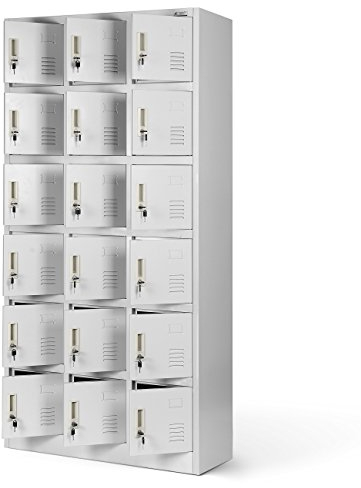 Jan Nowak Umkleideschrank 3B6A Fächerschrank Schließfachschrank mit 18 Fächern Metall Pulverbeschichtung 185 cm x 90 cm x 40 cm (H x B x T) (Grau)