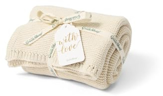 The Little Green Sheep Organic Knitted Cellular Baby Blanket, Lightweight & Breathable 75x75cm Blanket, Linen
