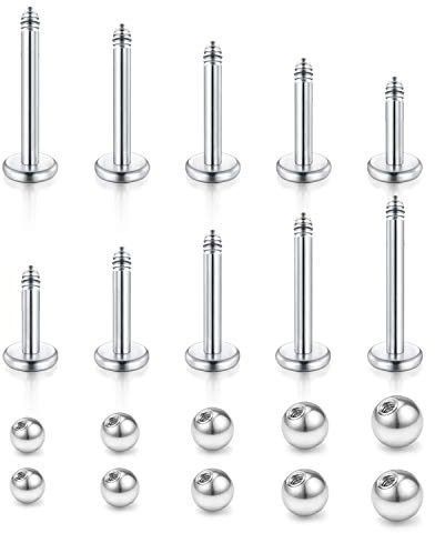 Longita Piercing Barres Barbell 4/5/6/8/10mm Levre Tragus Studs Labret Monroe Anneaux avec Remplacement Boules 2.5/3/4/5/6mm