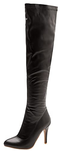 MJIASIAWA Femmes Fête Cuissarde Mode Aiguille Bottes Elastique Warm Robe Prom Prom Mariage Talons Hauts Hiver Boots Noir Taille 44 EU/46 Asiatique