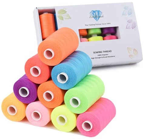 Simthread Hilo de coser multiusos, 10 bobinas surtidas de la serie Rainbow de 1000 yardas cada bobina, hilo de poliéster para coser, prácticos hilos de coser de poliéster para máquina de coser (serie