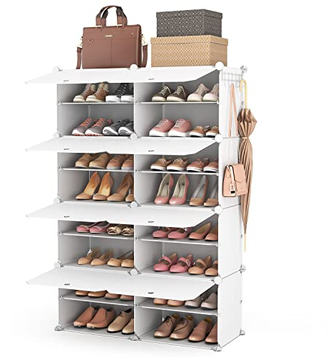 Vicye Schuhregal Organizer, 8 Etagen Schuhschrank 32 Paar Tragbares Schuhablage, Platzsparendes Schuhregal für Schrank Eingang Schlafzimmer Flur (Weiß, 2 x 8)