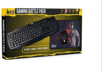 USG - Gaming Battle PC-tillbehörspaket - AZERTY-tangentbord med 105 tangenter - mus - musmatta