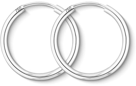 EDELIND 750 Creolen Gold Ohrringe Damen Mädchen 20mm Hoop Ohrringe Set Breite 2mm aus 18K Weißgold Basic Ohrschmuck Damenohrringe mit Schmuck Geschenk Box