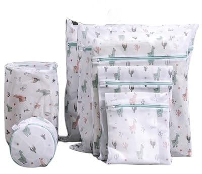 Wäschesack, 7 Teiliges Wäschenetz Alpaka Muster Wäschebeutel Mit Reißverschluss Faltbar Waschmaschine Laundry Bag Anti Tangle Geeignet für Mäntel Pullover Hemden Socken Jeans Plüschtiere usw