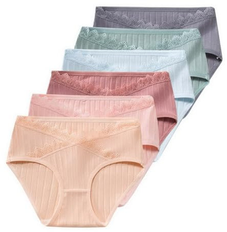 AOOPOO Lot de 6 Culotte Maternité de Grossesse Femmes Culottes en Coton Doux Pure pour Enceinte sous-vêtements Post-Partum de Grossesse Taille Basse Soutien Ventre Slip de Maternité avec Dentelle
