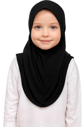 Girls Plain Islamic Hijab, Kids Instant Headscarf Readymade Pull On Scarf, No Pins Needed, Lightweight Soft & Durable, Ideal For Any Occassion School, Nursery, Sports, Prayer Hijab (Black)