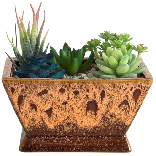 ARTKETTY Plant Pots - Large Succulent Planters Pots with Drainage, Ceramic Pots for Indoor Outdoor Cactus Plants Glazed Bonsai Flower Planter Container for Desk Windowsill Decor