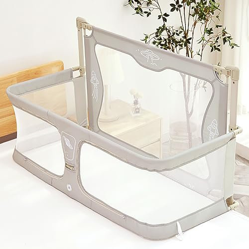 3 in 1 Beistellbett Baby, Babywiege, Kinderbett Babybett Kinderreisebett Stubenwagen Baby beistellbett Baby boxspringbett,Bettseiten-Hebezaun mit einstellbarer Höhe, mit Moskitonetz(Creamy-white)