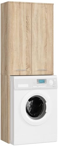 AKORD | Armadio Pensile per Lavatrice FIN 180 | Armadio di trasformazione con 2 Ante, 4 Ripiani | Archivio per bagno | Cassettiera per lavatrice | 64x180x30 cm | Rovere Sonoma + Rovere Sonoma Frontale