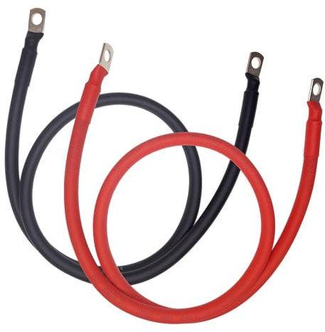 1m Battery Leads Set 2pcs - 16mm² (5 AWG) - 12V, 24V, 48V Systems (Up To 100V) - Heavy Duty Rubber Cable - Battery/Inverter Cables For Vehicles, RVs, Energy Storage, Generator (100cm / M8 Lugs)