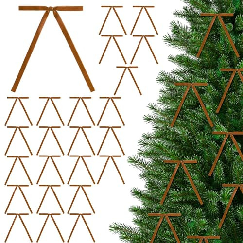 BKEPDY 24 Stück Weihnachtsbaumdekoration Festliche Weihnachtsdeko Bögen für Weihnachtsschleifen Glitzer Weihnachtsbaumschleifen Christmasgeschmack （Braun）