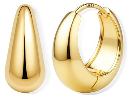 FIOROYAL 925 Silber Creolen Ohrring für Damen, Hypoallergene Ohrringe Klobig Kleine14K Gold Dick Knorpel Kreolen Huggie Creolen Ohrstecker für Empfindliche Ohren(Gold/Silber)(G14)