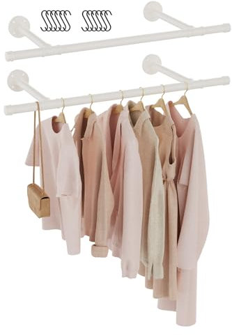GUOHNHE Perchero De Pared Industrial, Barra Para Ropa de Metal ExtraíBle, Montada en la Vestidor Abierto, Tubo Desmontable, 77 cm, 2 Pack, Blanco, SG77W-2