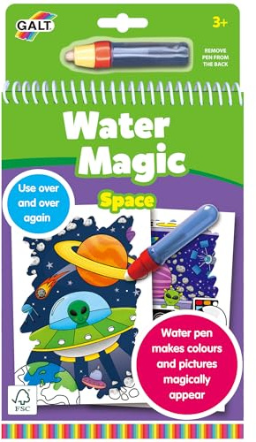 Galt Water Magic Space - Reusable Colouring Picture Books for Children, Pictures for Kids to Colour - Reveal Out of this World, Hidden Images with Water Pen - Gift for Girls & Boys Ages 3 Years Plus