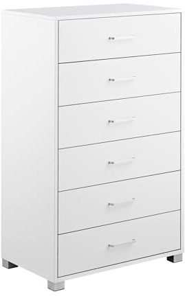 Brigros WeHome - Cassettiera Camera da Letto con 6 Cassetti 68x40x115 cm, in Legno Mobile Salvaspazio Nancy, Bianco