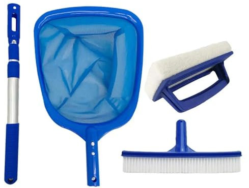 Kit Limpieza Piscina Set de Limpieza para Piscina Kit de limpieza de piscinas de 4 piezas Herramientas para piscinas Equipo de limpieza de piscinas Cepillo para piscinas Red para skimmer de piscina