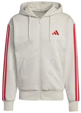 adidas Herren Essential Three Stripes Fleece Zipper Hoodie, Wonder Alumina/Pure Ruby, L