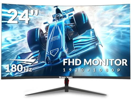 Great voell Moniteur Gaming Courbé 24 Pouces 180Hz 3000R HDR10 FreeSync Montage VESA 75x75mm Noir