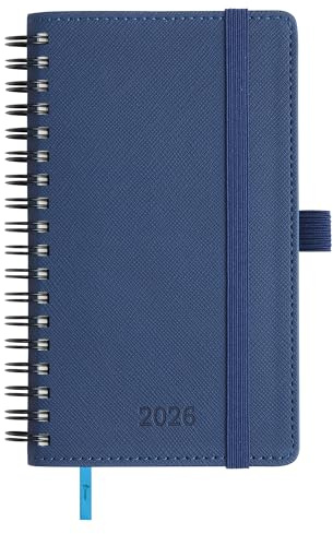 IN-LUXPRO Kalender 2026: Taschenkalender A6 Klein 16,4x9,6cm Ringbuch Buchkalender Terminplaner 2026 Wochenplaner Notizbuch,12-Monate(Jan.-Dez.) mit 100GSM Papier & Stiftschlaufe PU-Leder Marineblau