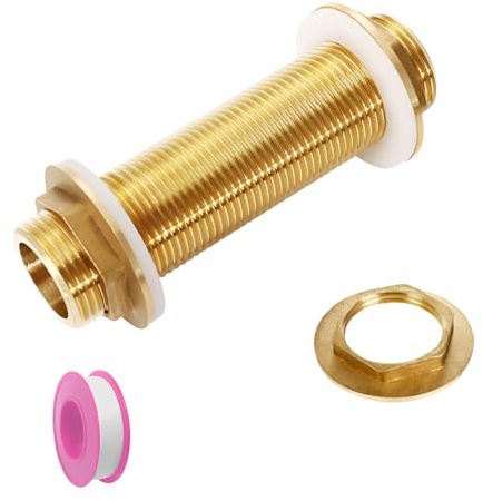 saijer Conector de Tanque de Agua de Latón, G3/4 Pezón Hexagonal de Latón de Doble Rosca Exterior con Cinta de Plomero Accesorio de Junta de Tubo para Barriles de Agua Grifos y Tanques de Agua