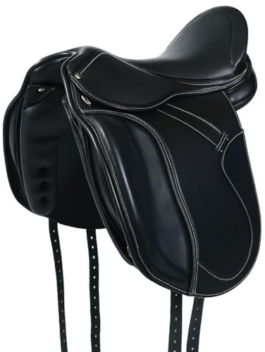 A&M Reitsport Dressur Sattel 1146 aus Leder, wechselbares Kopfeisen, Polyflex Baum, Schwarz, Größe:18.5 Zoll