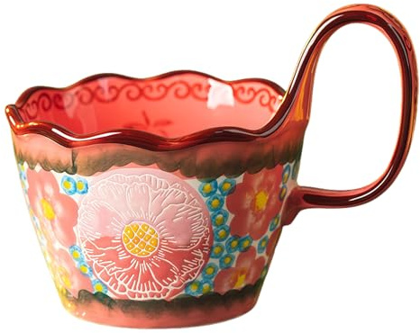 Jaamyears Bicchieri da brodo con motivo floreale, ciotole da 400 ml con manici, tazza per zuppa per microonde, per colazione, latte, dessert, farina d'avena