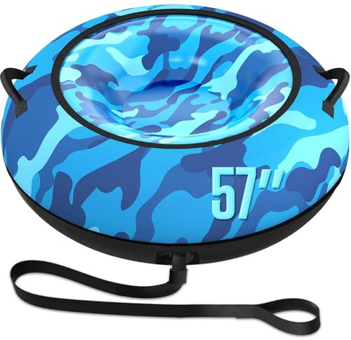 Toffos 57 Snow Tube with 600D Oxford Cover, Heavy Duty Snow Sled for Adults with Thickened Bottom, Inflatable Cold Resistance Sledding Toboggan Winter Outdoor Skiing Fun Toys