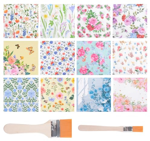 WANDIC Paquete de 48 servilletas de decoupage, 12 estilos de servilletas de papel floral para manualidades, servilletas decorativas para decoración del hogar y envoltura de regalos
