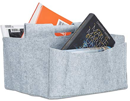 Relaxdays Panier en feutre journaux magazine corbeille pliable rangement poignées 2 compartiments HxlxP: 22 x 32 x 29 cm, gris