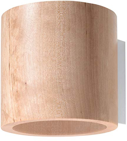 SOLLUX lighting Orbis Downlight Wall Light with Cylindrical Shade - Wall Light Living Room Dining Room Lamp - Kitchen and Hallway Made of Natural Wood 10 x 12 x 10 cm