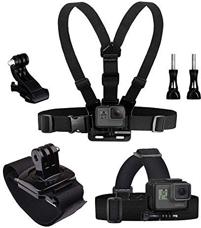 TELESIN Eyeon 3 en 1 Kit Harnais de Poitrine + Fixation Harnais Tete Bandeau + Fixation Poignet avec J Hook pour et Vis GoPro, Xiaomi YI, SJCAM, Campark, Victure, Crosstour, Apeman Caméra d'action