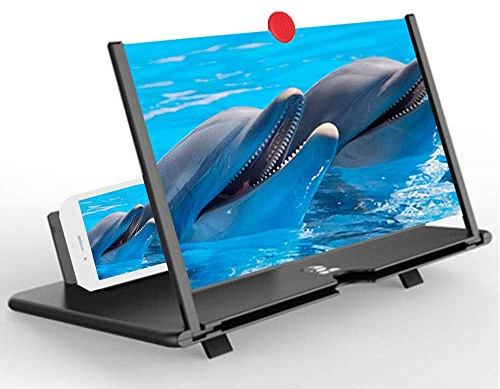 HUOZHI Mobile Phone Screen Magnifier,3D HD Mobile Magnifier Projector Screen for Movies,Videos, Foldable Phone Stand with Screen Amplifier,Supports All Smartphones (Black, 10in)