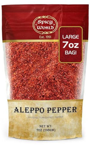 Spicy World Aleppo Pepper Flakes 7 oz | Authentic Turkish Chili Spice for Exquisite Heat & Flavor | Premium Crushed Chili Pepper from Halaby Region | Popular in Turkish & Middle Eastern cooking