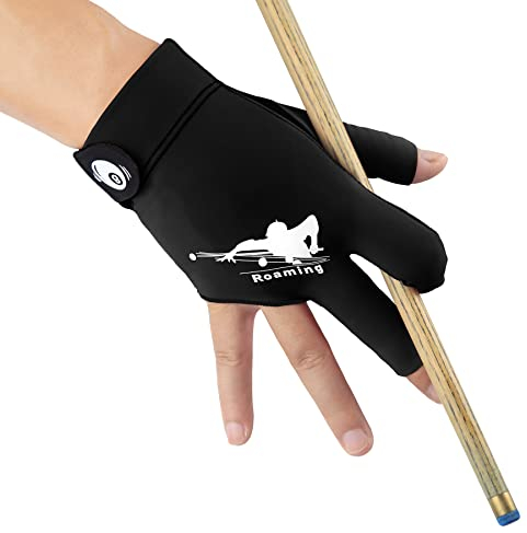 Roaming Schnell trocknender atmungsaktiver Billard-Shooter-Handschuh für Carom-Pools, Snooker-Queue, Sporthandschuh, passt auf die rechte Hand (Schwarz, Rechtshänder, Größe L/XL)