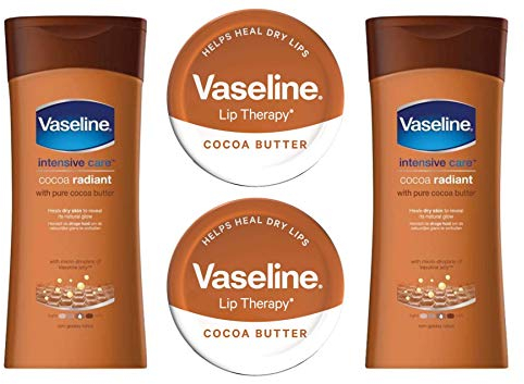 Cocoa Radiant Body Lotion und Kakaobutter Lippenbalsam Set 2 x 200 ml Intensivpflege Lotion & 2 x 20 g Lippentherapie beruhigt trockene Lippen
