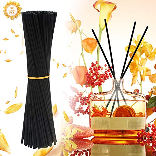 YUEYUAN 200 Pcs Black Cotton Reed Diffuser Sticks, 24cm Essential Oil Aroma Diffusers, Home, Office, Spa and Fragrance - Efficient and Slow Fragrance Dispersion