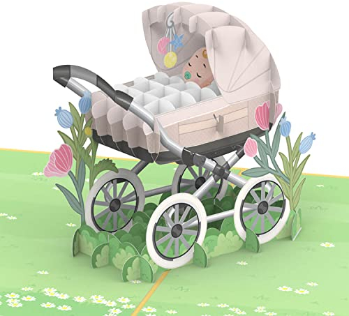 papercrush® Pop Up Karte zur Geburt mit Kinderwagen - Neutrale 3D Geburtskarte für Mädchen & Jungen, Glückwunsch zum Baby, Glückwunschkarte oder Geldgeschenk zur Geburt, Handgemachte Babykarte