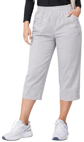 JM CLOTHING SS12 - Pantaloni Capri da donna a tre quarti, morbidi, elasticizzati a 3/4, con tasche in vita, pantaloncini estivi per taglie forti, Grigio chiaro, 44