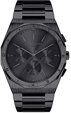 Liebeskind Berlin Cronografo da donna – Orologio al quarzo con cassa rotonda (40 mm) – Cinturino in acciaio inox – 5 ATM impermeabile – Design accattivante, Nero, 40 mm, Bracciale