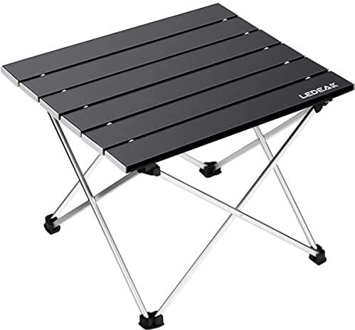 Ledeak Portable Camping Table, Lightweight Folding Table with Aluminum Table Top and Carry Bag, Easy to Carry, Perfect for Outdoor, Picnic, Cooking, Beach, Hiking, Fishing (Black, Large)