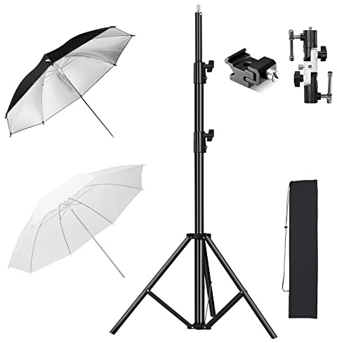 Soonpho Photography Umbrella Lighting Kit, 2 Pack 43inch/109cm Soft Umbrella(White&Silver) with Light Stand,Flash Bracket U-Shape, Carry Bag for Studio/Outdoor Photo and Video Lighting Accessories