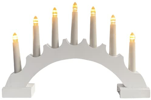 Rammento White Wooden LED Candle Bridge | 40.5cm 15.94 Battery Operated Christmas Candle Bridge, 7 Flameless Candles | Xmas Decorations & Festive Ornaments | Home & Office Christmas Lights for Window