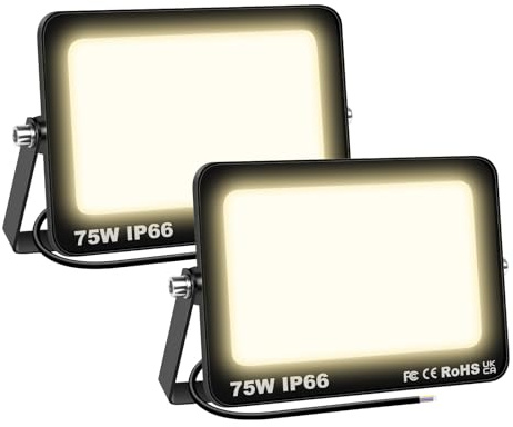 SKYWORLD 75W LED Strahler Außen 2 Stücke, 7500LM LED Fluter Scheiwerfer Flutlicht, 3000K Warmes Weiß Aussenstrahler, IP66 Wasserfest Außenleuchte Flutlicht für Hinterhof Garage Flur Garten