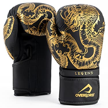 Overlord® Boxhandschuhe Legend I Kickboxing, Sparring, Box, MMA I Boxhandschuhe Männer I Boxing Gloves in verschiedenen Größen (Schwarz und Gold, 14 oz.)