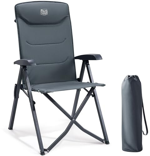 TIMBER RIDGE Silla de Camping Adulto 150kg Silla de Jardín Plegable Portátile de Alta Resistencia Respaldo Alto Sillas Reclinable de 4 Posiciones para Campamento Picnic Jardín Caravana 1 Pc, Gris