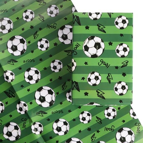 4 Hojas Papel de Regalo Fútbol Infantil 50x70cm Papel Regalo Divertido para Niños de Cumpleaños Comunión